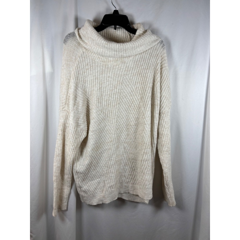 It's Our Time Women XL Cream Cowl Neck Mixed Ribbed Knit Oversized Sweater
